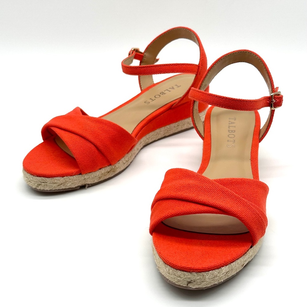 Talbots Pamela Twist Canvas Espadrille Wedges Bright Papaya